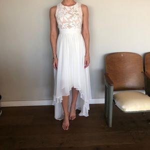 Bridal high low dress w/ cut outs white boho chic